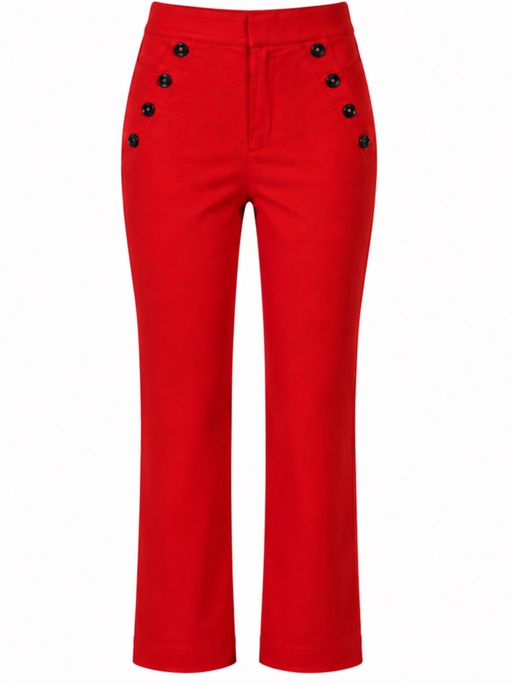 Anthropologie Essential Slim Sailor Button Crop Pants Red 4